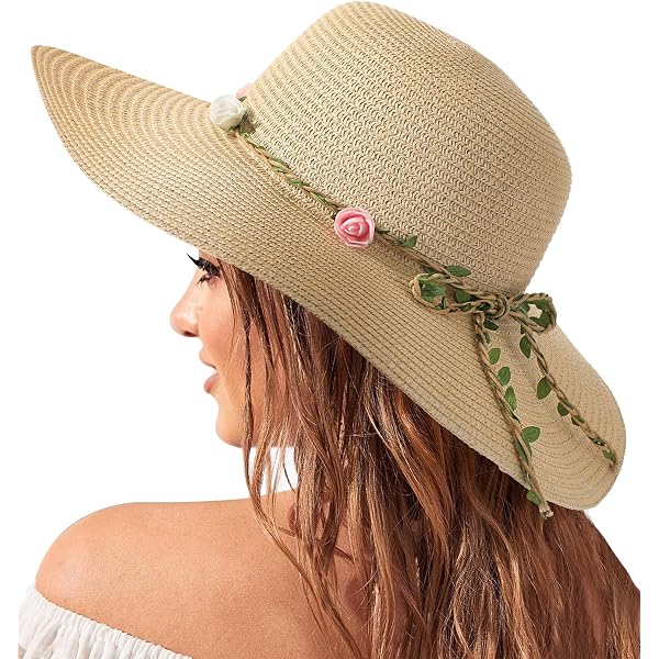 Wide Brim Straw Sun Hat with Lace Trim and Pearl Accents Anna-Kaci Women main image 4