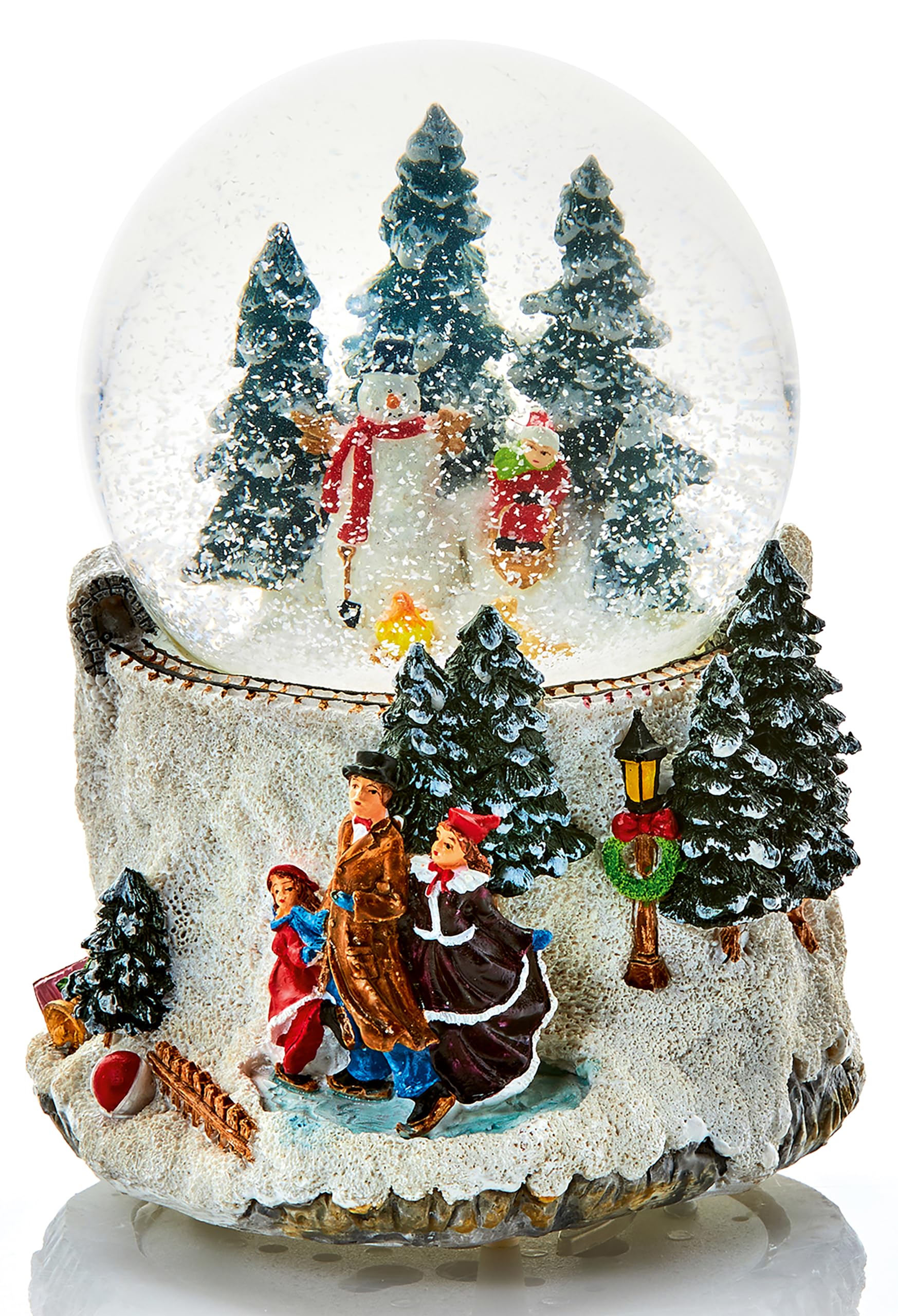 Premier Musical Snow Globe Water Ball Plays We Wish You a Merry Christmas 16cm Tall Snowman with Child on Sleigh