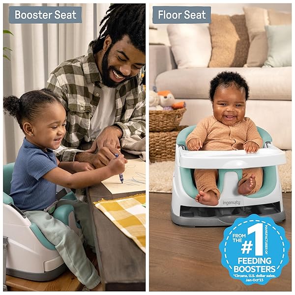 INGENUITY BABY BASE 2-IN-1 BOOSTER FEEDING AND FLOOR SEAT WITH SELF-STORING TRAY – MIST