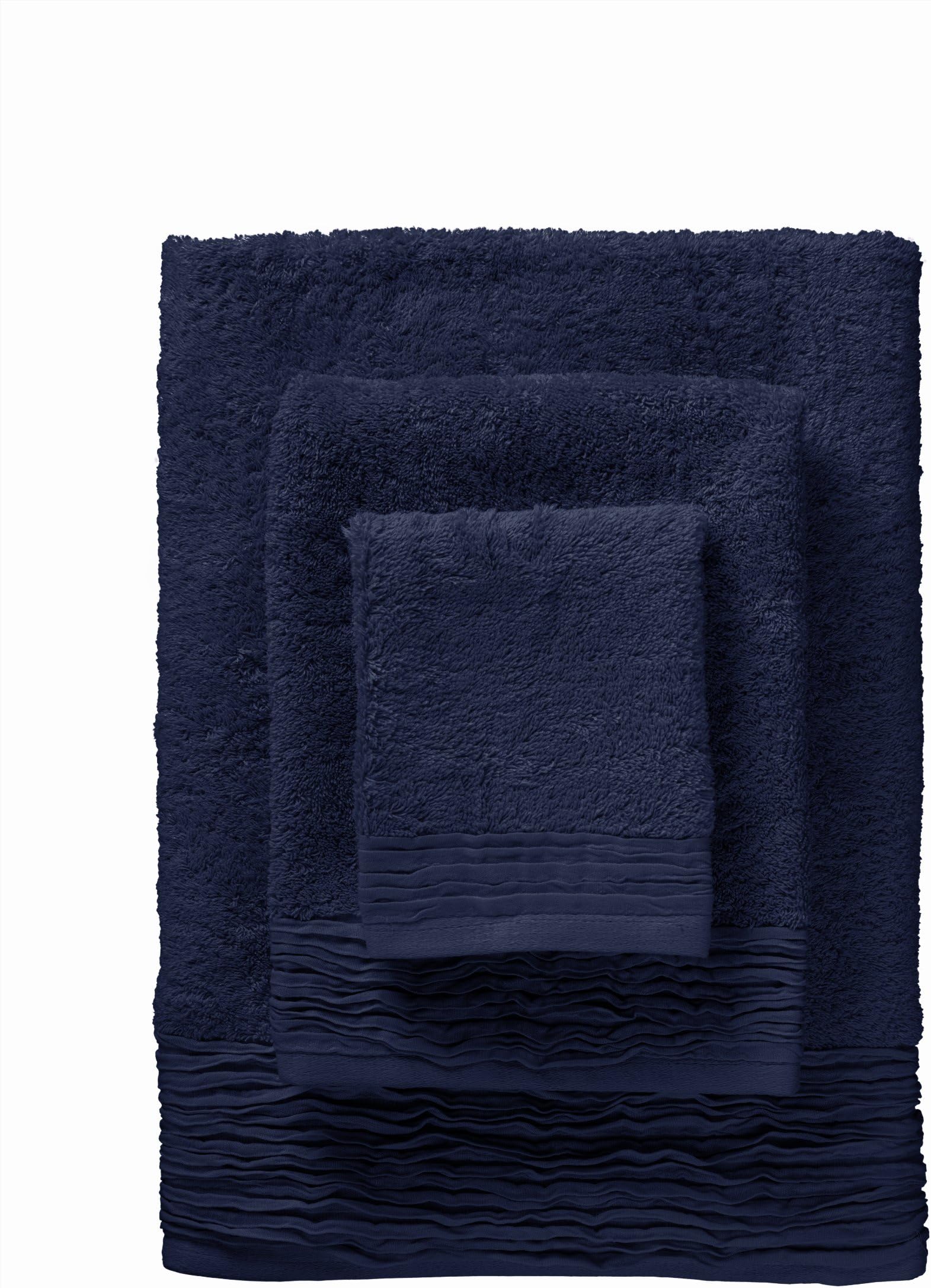 Nine Space Turkish Cotton Fancy Pleated Border 3-Piece Towel Set, Marine Blue