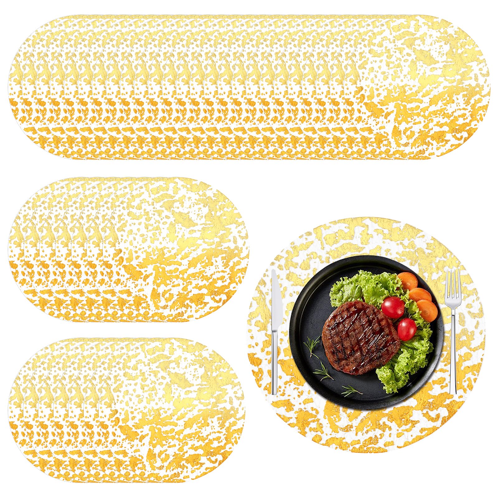 Photo 1 of ***(PARTIAL SET/ NOT A COMPLETE SET)***Ptwola 100 PCS Disposable Gold Round Placemats 13" Charger Metallic Foil Mesh Table Place Mats Pressed String Thin Decorative Doilies for Dining Wedding Holiday Birthday Party Christmas Decoration