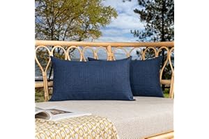 K KEVIN TEXTILE Kevin Textile Pack of 2 Decorative Outdoor Waterproof Throw Pillow Covers Checkered Lumbar Pillowcases Classic Cushion Cases for Patio Couch Bench 12 x 20 Inch Blue