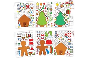 JOYIN 36 Pcs Christmas Make-a-face Sticker Sheets Make Your Own Xmas Cute Stickers with Gingerbread and Tree Sticker Series Design for Kids Party Favor, Art Craft Supplies, Classroom Activities Game