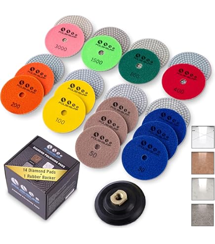 Diamond Polishing Pads 14PACK With M14 Backer Pad For Drill Grinder Polisher 100mm Wet Dry Stone