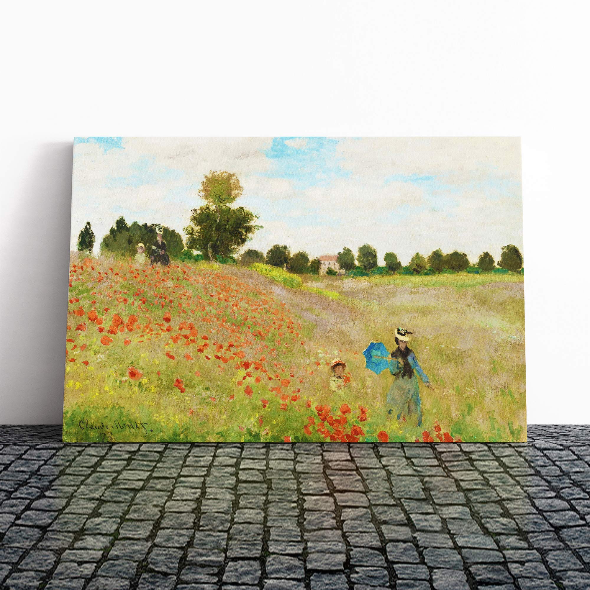 Claude Monet Poppy Field Canvas Print | Gallery Wrapped 30mm Frame Wall Art | 20x14 inches | Ready to Hang | Modern Floral Picture | Living Room Bedroom Lounge Office