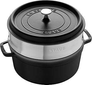 STAUB Gusseisen Bräter/Cocotte, mit Dämpfeinsatz, Rund 26 cm, 5,2 L, mit mattschwarzer Emaillierung im Inneren des Topfes, Schwarz