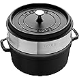 staub La Cocotte Round 40510-606 Pico Cocotte Round Black 10.2 inches (26 cm) Steamer Set, Large, Two-Handed Casting, Enameled Pot, Steamer, Induction Compatible