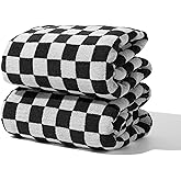 Indulge in Luxury with Checkered Bath Towels - 100% Cotton, Super Soft & Absorbent, Fade-Resistant, Cozy, and Perfect for Gifting (2 Towels) (Black)