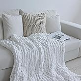 Maetoow Chenille Chunky Knit Blanket Throw (40×50 Inch), Handmade Warm & Cozy Blanket Couch, Bed, Home Decor, Soft Breathable Fleece Banket, Christmas Thick and Giant Yarn Throws, White