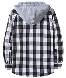 ZITY Men's Flannel Hoodie Shirts Casual Button Down