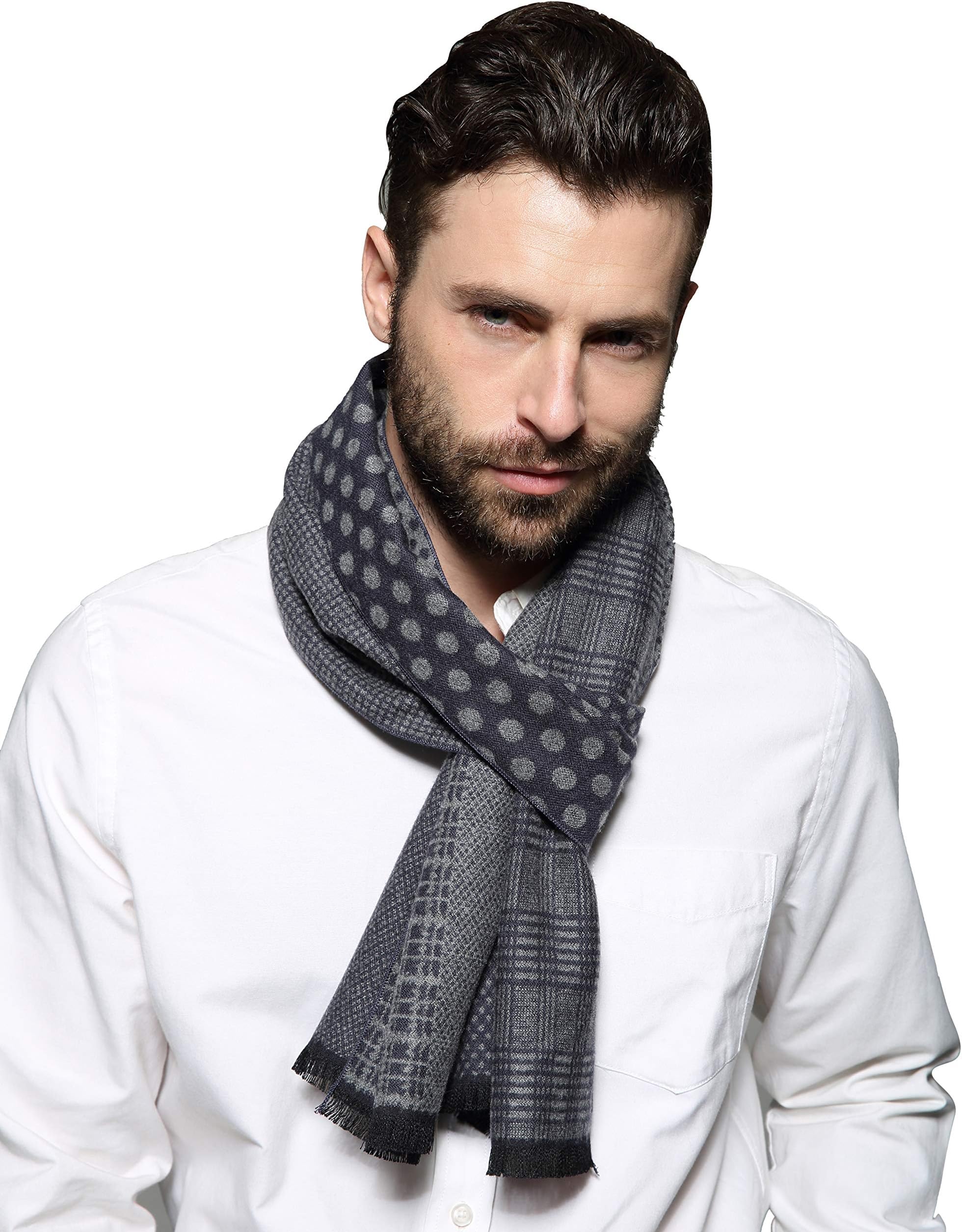 SEW ELEGANTNEW Men's Prime Simple Colour Reversible Dots & Pin Stripes Print Scarf