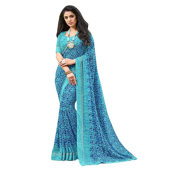 Women's Georgette Printed Saree (MT_KNSHKA11410, Blue)