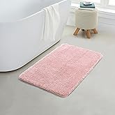 YHF Bathroom Rugs 17" X 24", Extra Thick & Soft Microfiber Shaggy, Machine Washable Bath Mats, Absorbent Bath Rugs, Non-Slip Rubber Backing Bath Mat for Bathroom Floor, Tub and Shower, Pink