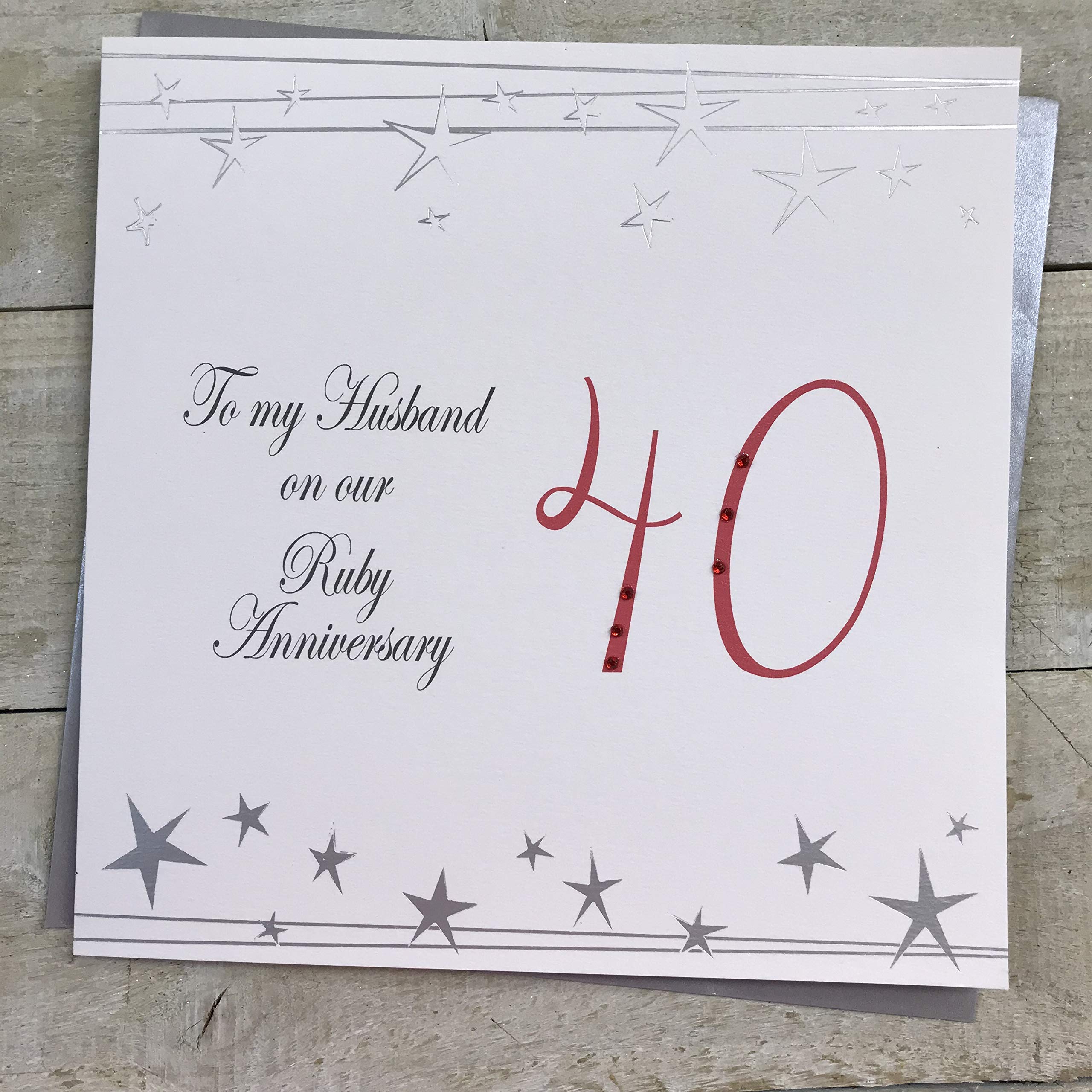 White Cotton Cards To My Husband 40, Handmade Large 40th Anniversary Card (Big Twist Range, Ruby)