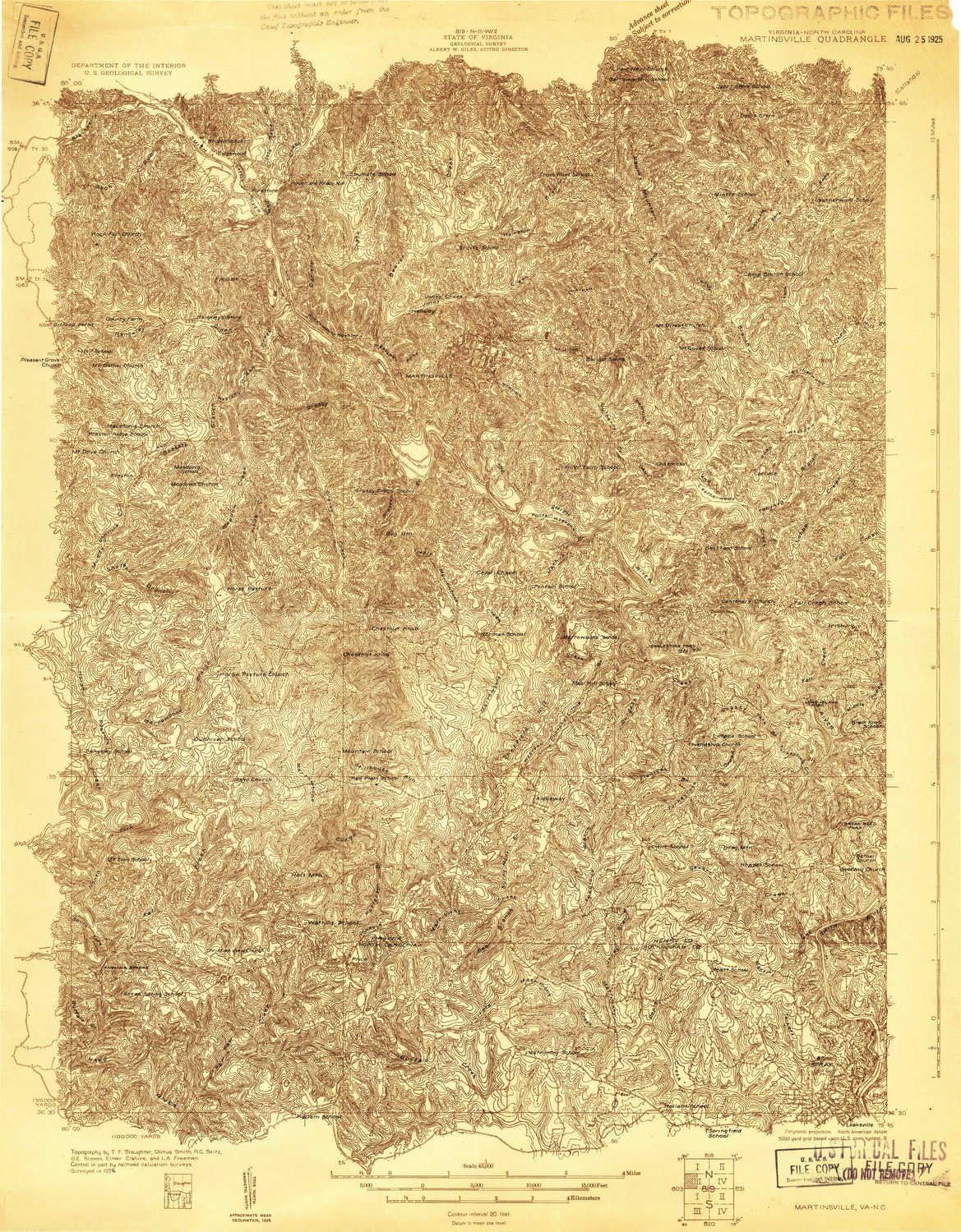 YellowMaps Martinsville VA topo map, 1:48000 Scale, 15 X 15 Minute, Historical, 1924, 27.8 x 21.7 in