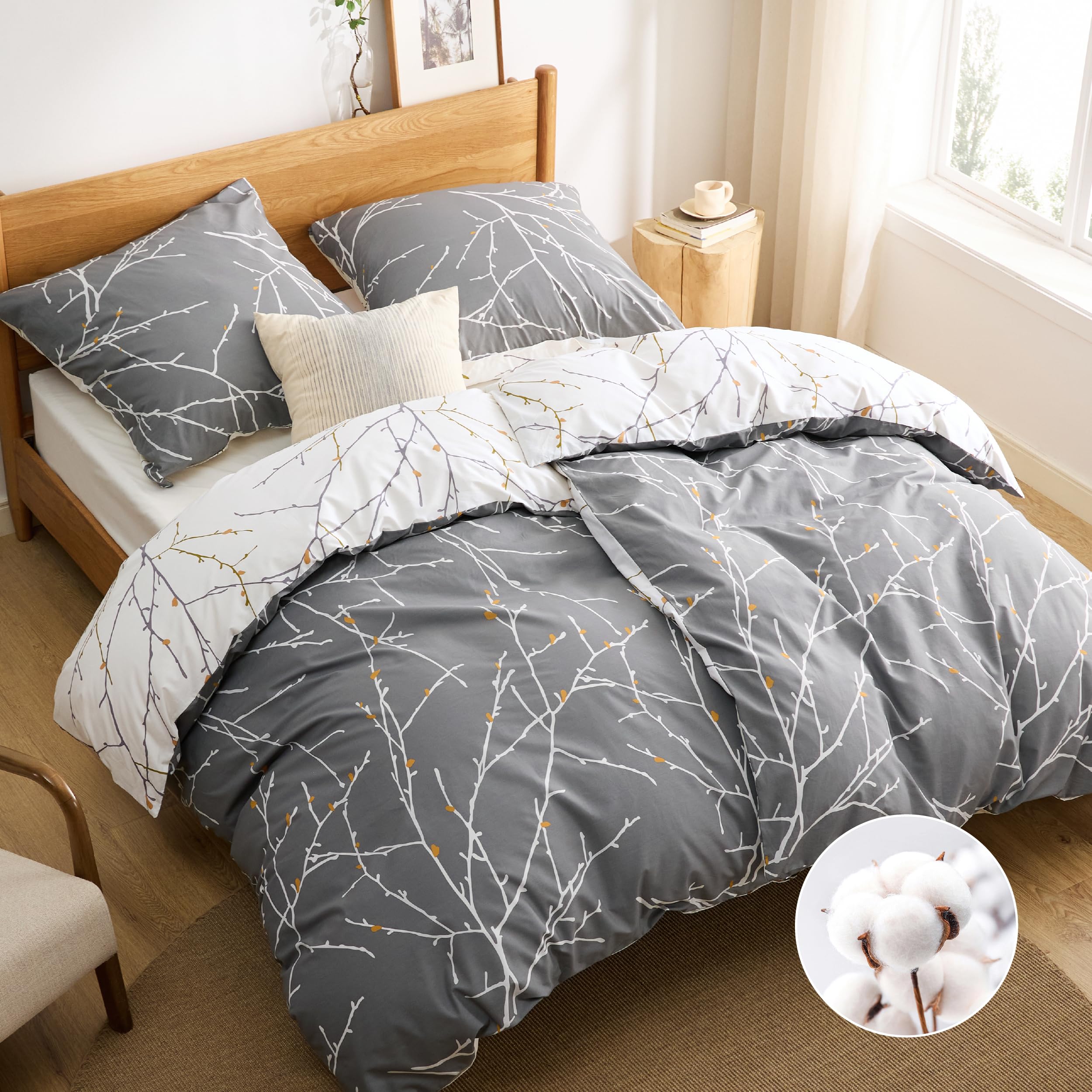 BEDSURE Bettwäsche 135x200 Baumwolle 4teilig - Grau-Beige