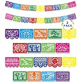 36 FT Cinco De Mayo Decorations, 2 Pack Mexican Party Banner, Plastic Fiesta Banner Colorful Papel Picado Hanging Banner String Flags Mexican Theme Party Dia De Los Muertos Day of the Dead Decor