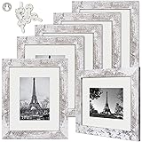 upsimples 8x10 Picture Frame Distressed White with Real Glass,Display Pictures 5x7 with Mat or 8x10 Without Mat,Multi Photo F