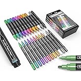 Acrylic Paint Markers Paint Pens Special Colors Set Extra Fine And Medium Tip Combo For Rock Painting, Canvas, Fabric, Glass, Mugs, Wood, Ceramics, Plastic, Multi-Surface. Non Toxic, (METALLIC)