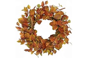 FURISIN Fall Wreath 20" Autumn Wreath for Front Door with Maple Leaves, Ears of Wheat and Berry, Fall Leaves for Front Door Indoor Outdoor Farmhouse Wall Window Decor