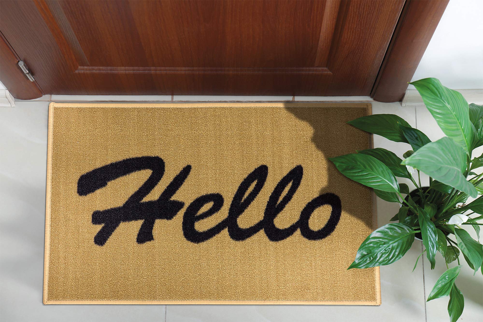 Ottomanson Doormat Collection Rectangular Hello Doormat, 20 cm x 30 cm, Beige โ image 1