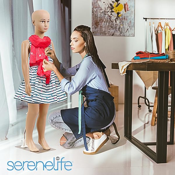 SERENELIFE KID TORSO DRESS FORM MANNEQUIN – DETACHABLE & ADJUSTABLE MANNEQUIN FULL BODY STAND (FEMALE), LIGHTWEIGHT & PORTABLE, SHOWS VIVID FACIAL EXPRESSIONS, FITS ALL KINDS OF CLOTHES – SLMAQKDSK