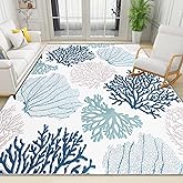 Coastal Area Rug Beach Rugs Non-Slip Nautical Coral Machine Washable Rugs Modern Floor Carpet for Bathroom Laundry Bedroom Li