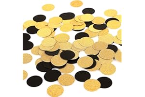 MOWO Glitter Confetti Circles Wedding Party Decor and Table Decor 1.2’’ in Diameter (glitter gold,black,200pc)