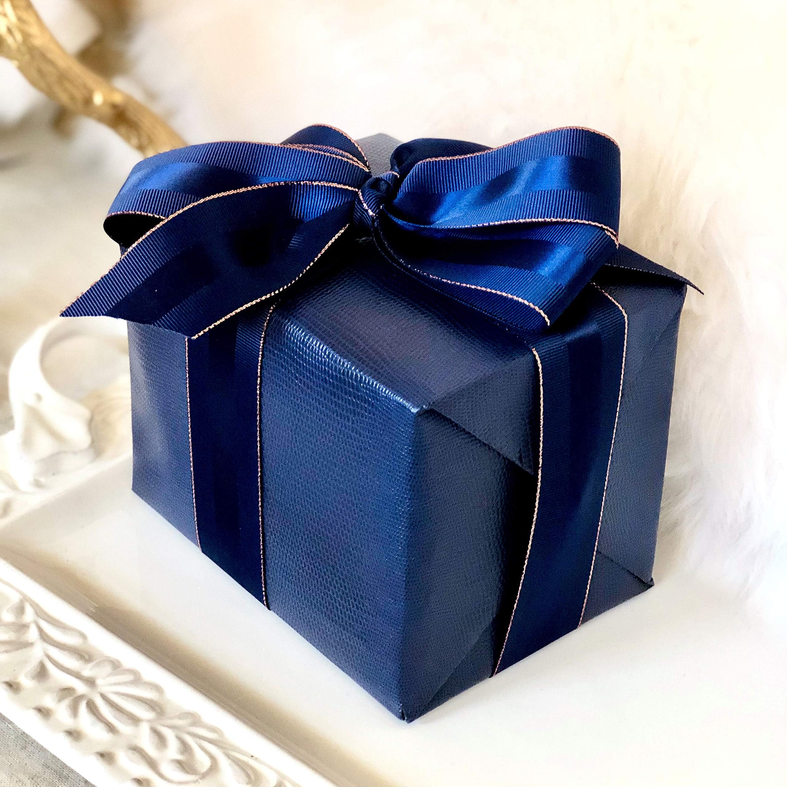 Blue Faux Leather Gift Wrapping Paper, 5 Large Sheets, Textured, Embossed, Animal Print Thick Paper for Crafts, DIY Projects, Scrapbooking
