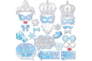 Snowflake Photo Booth Props Kit with Sticks,Blue Snow Winter Wonderland Decorations for Christmas Selfie Props Eve Holiday Fe