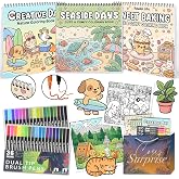 3Pack Adult Coloring Books With Markers, Spiral Bound Stress Relief Art Kit | Arts and Crafts Gifts for Women - 72 Simple & Cute Patterns(Sweet & Seaside & Creative 36 Markers Set)