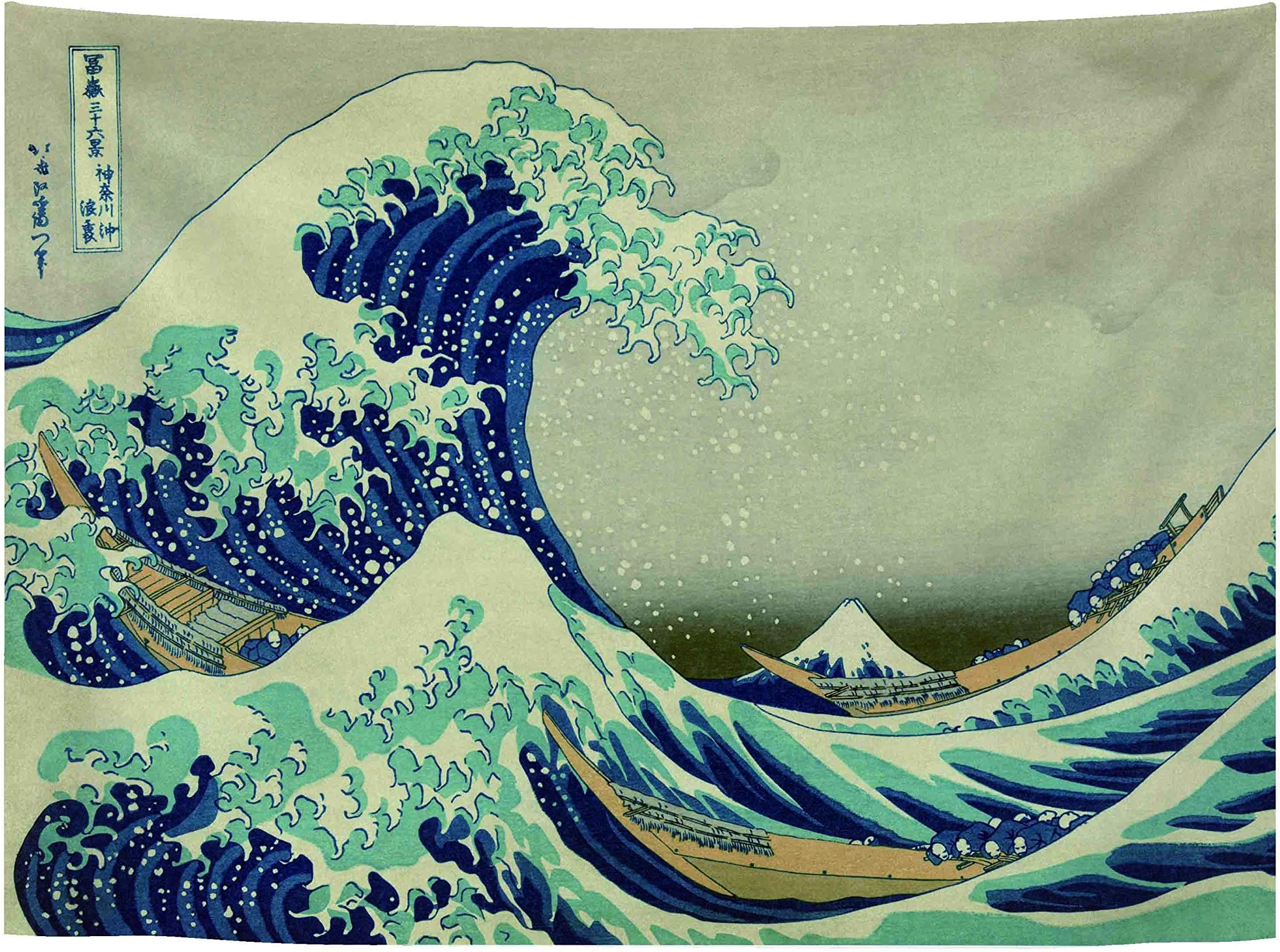 BANLANA Bohemian Wall Tapestry, Mandala Bedroom Decor Tapestry Wall Hanging, Room Decor Curtain Hippie, Wedding Gift, Beach Blanket, Picnic Blanket, 59.1" by 78.7" (The Great Wave)