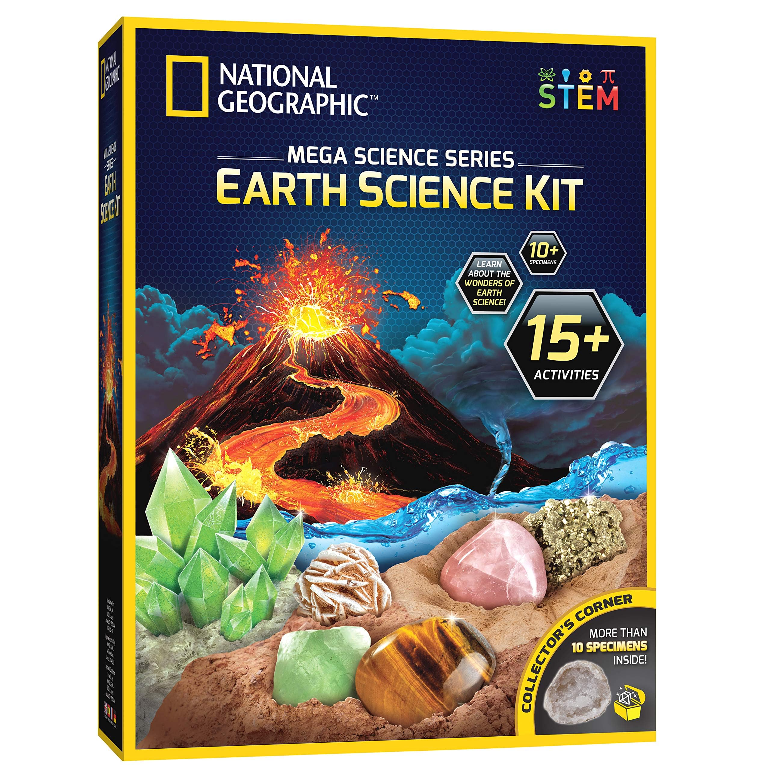 NATIONAL GEOGRAPHIC Earth Science Kit - Over 15 Science Experiments & STEM Activities for Kids, Includes Crystal Growing Kit, Volcano Science Kit