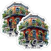 French Quarter, New Orleans Louisiana Sticker 4 Inch 2-Pack - Waterproof Vinyl Decal for Laptop Water Bottle Car Tumbler - Durable Aesthetic Long-Lasting Stickers for Adults ID45039