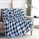 Elegant Comfort Velvet Touch Ultra Plush Christmas Holiday Buffalo Plaid Fleece Throw/Blanket-50 x 60inch, Buffalo Navy