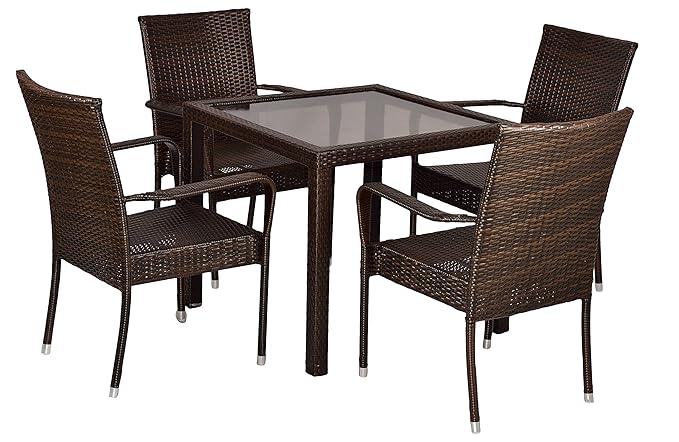 FurniFuture Gravity Outdoor Patio Furniture Set 4+1 - (Brown)