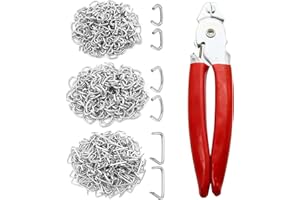 Mostantu 501Pcs Straight Hog Ring Pliers Kit with 500Pcs 3/8’’, 1/2’’, 3/4’’ Galvanized Hog Rings for Fence, Animal Pet Cages