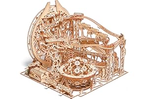 Wood Trick Wooden Marble Run Electric Motorized - 3D Wooden Puzzles for Adults to Build - 15x14 in - Roller Coaster Wooden Model Kits for Adults to Build