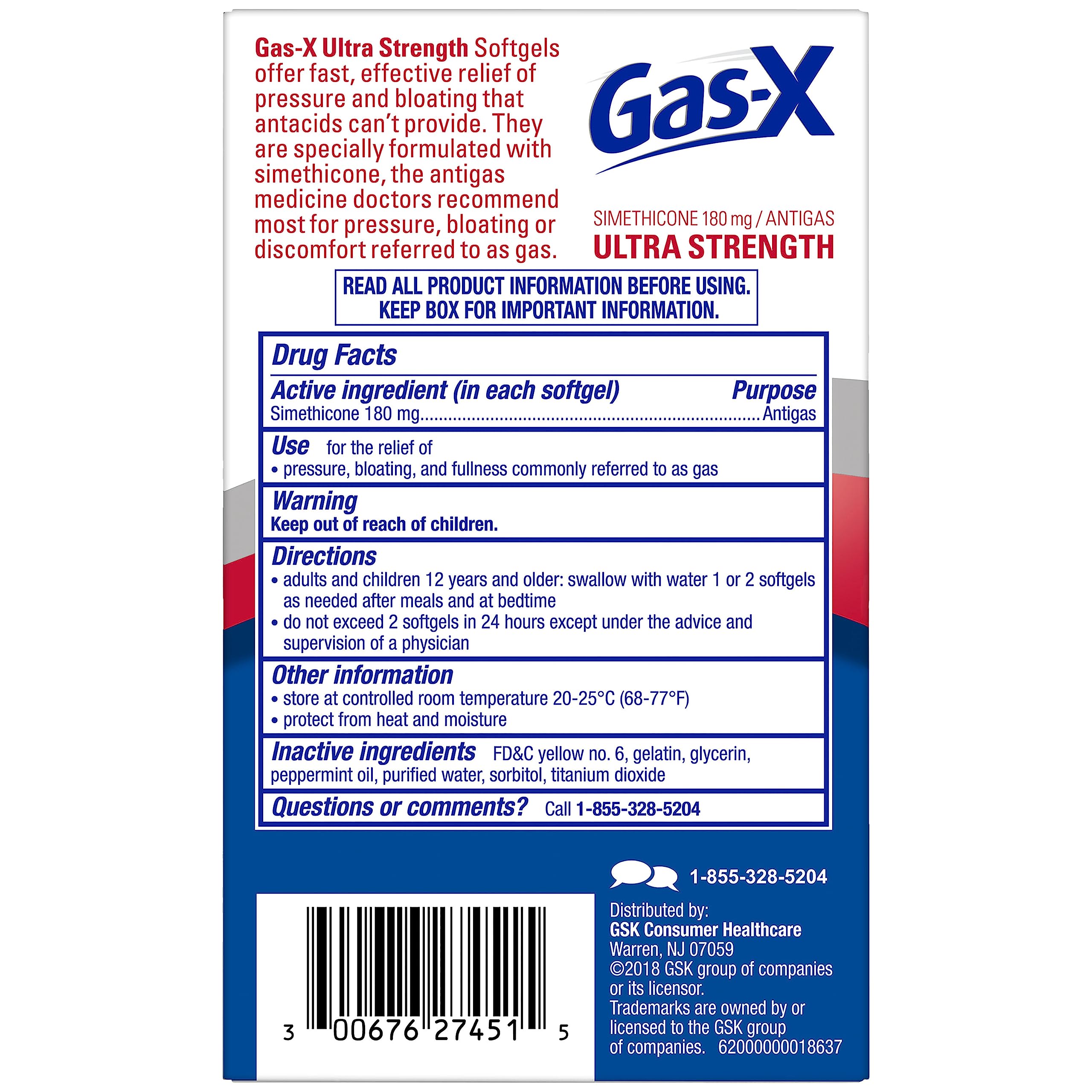 Gas-X Ultra Strength Gas Relief Softgels with Simethicone 180 mg for Bloating Relief - 50 Count