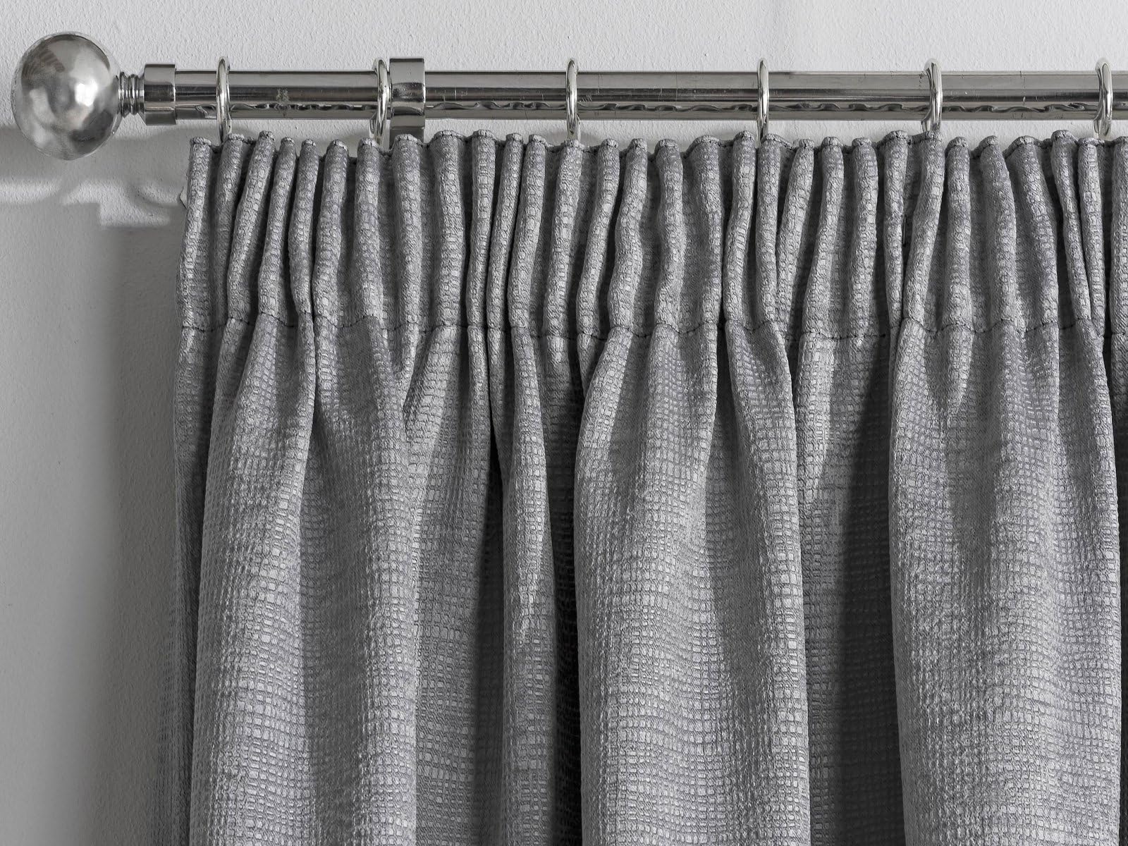 QPC Direct Pair of Plain Textured Woven Effect Thermal Blockout Curtains 3" Pencil Pleat Tape Top (90" x 90" [228 x 228cm], Silver Grey)