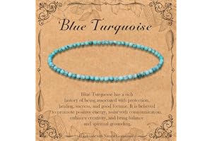 BONNY BOXX Natural Genuine Gemstone Faceted Round Beads Bracelets, 3mm Adjustable Stretchy Tiny Faceted Blue Turquoise Bracelet, Healing Crystal Reiki Chakra Dainty Jewelry Fashion Gifts