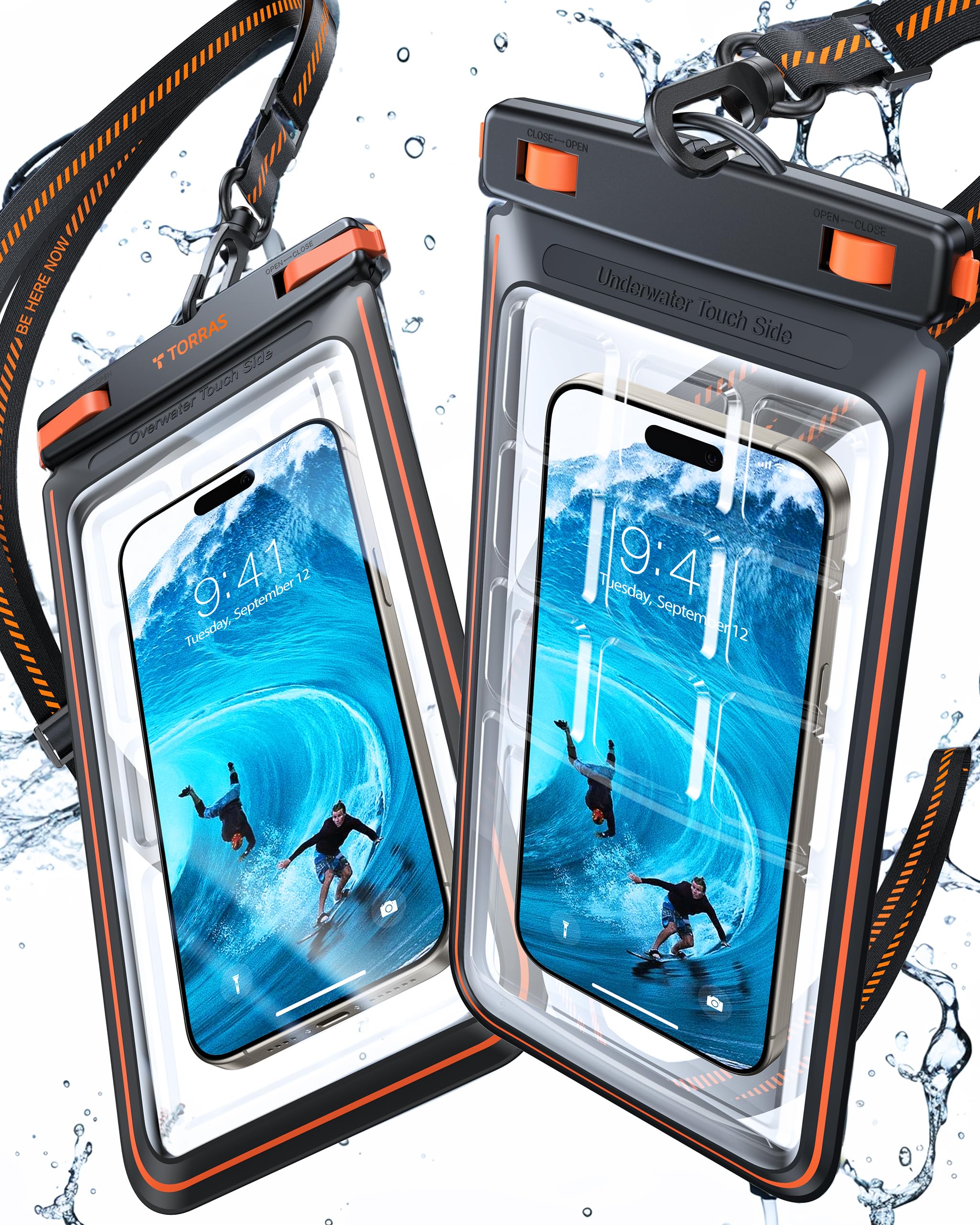 Photo 1 of TORRAS 2 Pack IPX8 Waterproof Phone Pouch Floating, Underwater Screen Touchable, Waterproof Phone Case with Lanyard for iPhone 16 Pro Max 15 14 S24, Cell Phone Dry Bag Cruise Essentials 7.0", Black