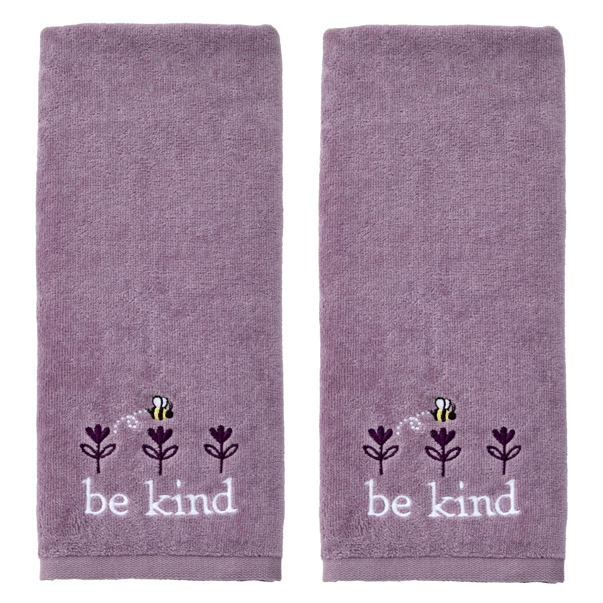 SKL Home Bee Kind 100% Cotton Embroidered 2pc Hand Towel Set, Decorative for Bath/Kitchen/Bar & Gift, Lavender Image