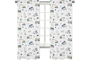 Sweet Jojo Designs Construction Truck Window Treatment Panels Curtains - Set of 2 - Grey Yellow Black Blue and Green Transportation