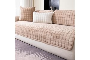 MDSASFD Velvet Couch Cover, Washable Sectional Sofa Cover, Anti Slip Sofa Slipcovers for 3 Cushion Couch Sofa L Shaped Recliner, Furniture Protector Covers for Pets Kids(Khaki, Only 1 PCS)