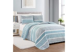 Great Bay Home 3-Piece Reversible Blue King Quilt Comforter with 2 Shams | Lightweight, All-Season, Cozy, Modern Bedspreads | Paisley Coverlet Sets | Kadi Collection
