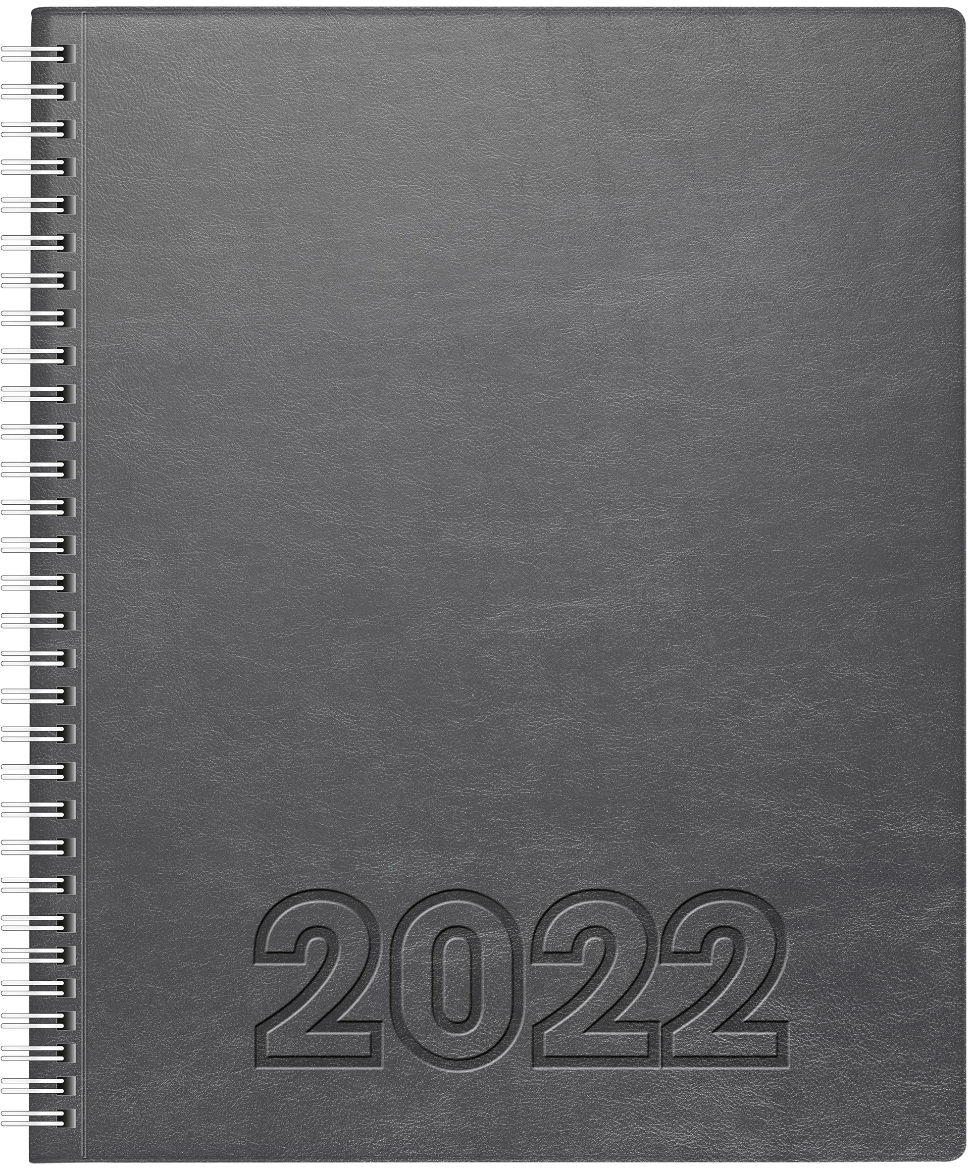 BRUNNEN 1076164842 Manager Wt 7 Weektimer 2 Pages = 1 Week, 21 x 26 cm, Soft Cover Lino Grey, Calendar 2022, Wire-O Binding