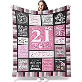 Atokker 21st Birthday Gifts for Her - Cozy Blanket 50"x60", Unique 21st Decoration Ideas, for 21 Year Old, Happy 21st Birthday Celebration, Best Present for Women