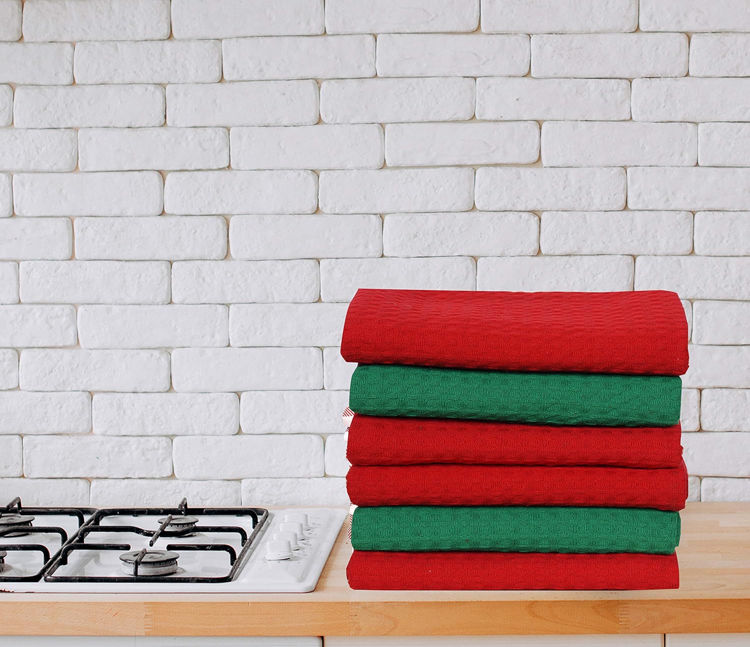 Urban Villa Kitchen Towels, Premium Quality, 100% Cotton Dish Towels, Mitered Corners, Ultra Soft (Size: 20X30 Inch), Multi Color Waffle Stripes, Highly Absorbent Bar Towels & Tea Towels - (Set of 8): Kitchen & Dining