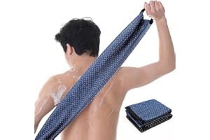 GREEN POMELO Japanese-style exfoliating bath towel and towel set (2 pieces) - loofah, durable and quick-drying, extra-long design, skin-friendly material, mesh design, suitable for all skin types - 1 blue, 1 black